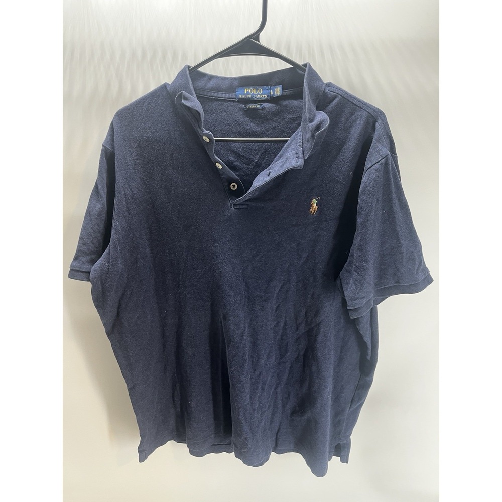 Polo Ralph Lauren 100% Cotton Classic Fit Polo Shirt Men's Large Navy Blue Pony